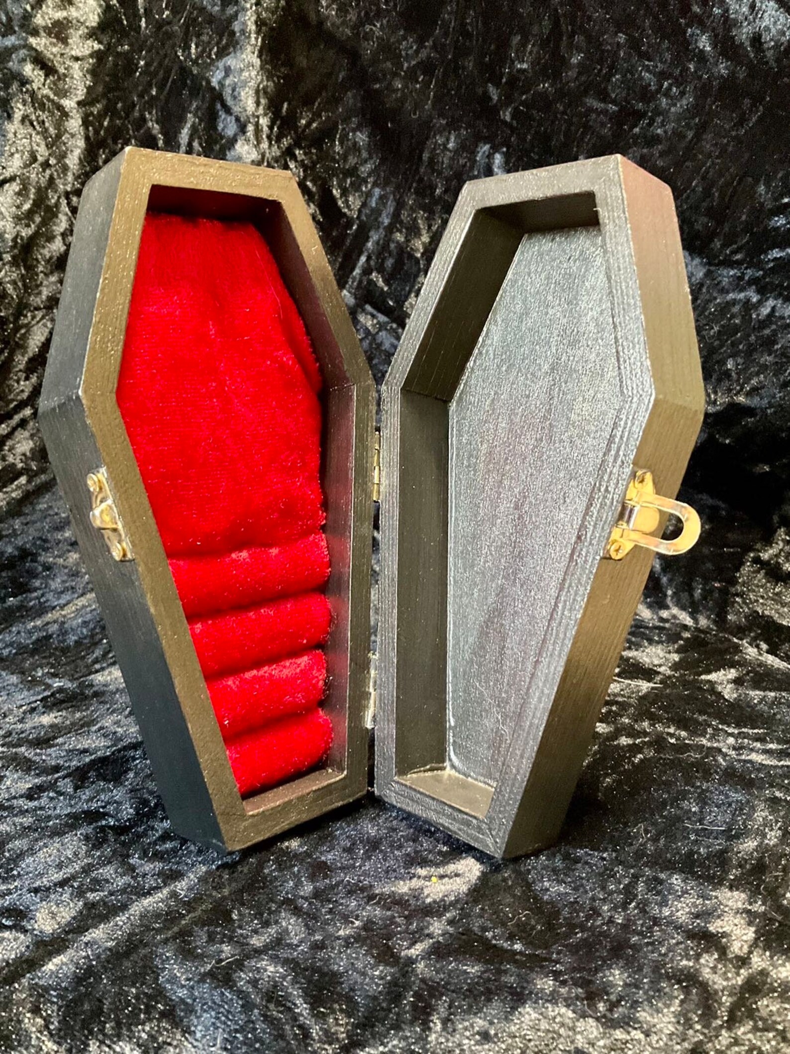 Small Deluxe Coffin Jewelry Box With Teal Flowers Etsy