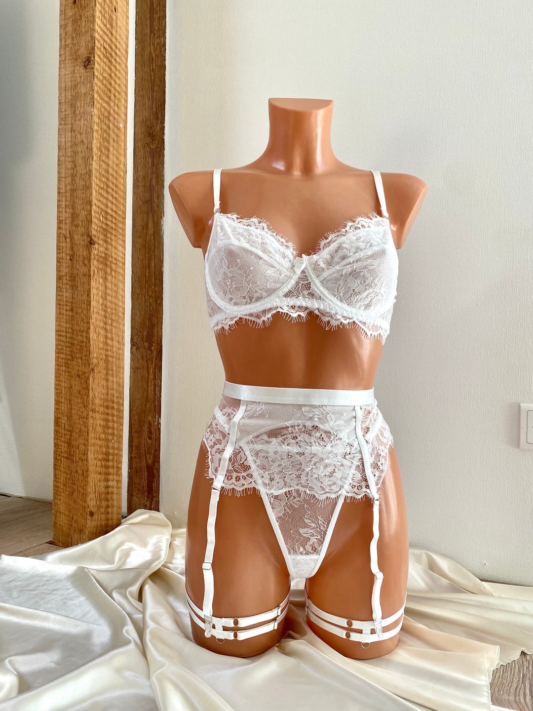 white-or-red-sheer-mesh-lingerie-womens-classic-sexy-4pcs-floral-lace