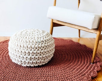 Kids Pouf Ottoman READY TO SHIP, Crochet pouf, Crochet round pouf, crocheted from cotton cord, Small round pouffe, Kids crochet footstool