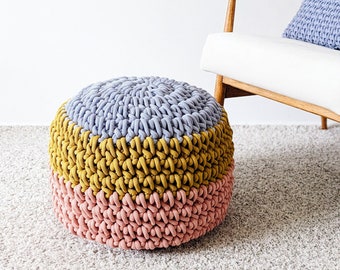 Pouf Ottoman READY TO SHIP, crochet pouf, Crochet round pouf, crocheted from cotton cord