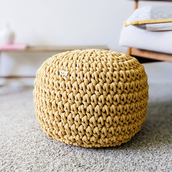 Crochet round pouf ottoman, Couchtisch pouf, round ottoman coffee table, footstool pouf, handmade pouffe