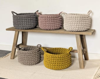 Towel and Cosmetic Storage Basket - Handmade Round Crochet Organizer, Bathroom basket - Baskets for cosmetics, Crochet basket for jewelry