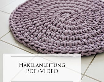 Häkelanleitung „Wie man einen Teppich häkelt“, Online-Kurs Rundbadematte, Häkeltutorial PDF + Video