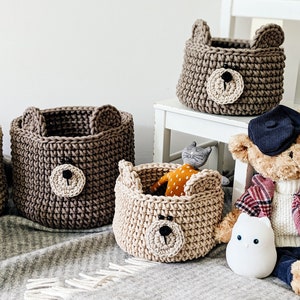 Teddy Bear Crochet Basket, Adorable Crochet Animal Basket - Perfect Nursery Decor, Teddy Decor, Natural Earth Colors, Newborn gifts