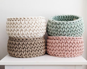 Handcrafted Crochet Basket - Rustic Home Decor Storage, Boho Crochet Basket Organizer - Nursery Storage Solutio, Nursery Storage Organizer