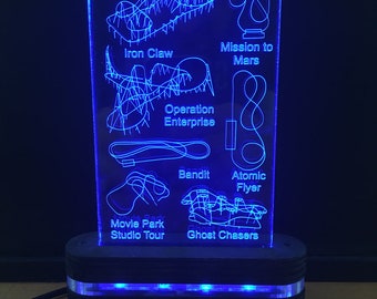 Movie Park, 3D Lampe Datei, Leuchtschild, Acrylschild, 3D Illusion, Achterbahn,  Freizeitpark, CNC Lasergravur, Vector Datei, Nachtlicht