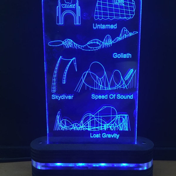 Walibi Holland, 3D lamp file, illuminated sign, acrylic sign, 3D illusion, roller coaster, amusement park, CNC laser engraving, vector file, night light