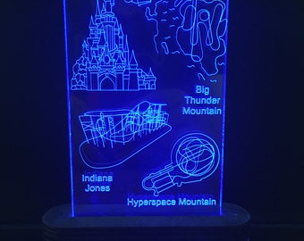 Disneyland Park, 3D Lampe Datei, Leuchtschild, Acrylschild, 3D Illusion, Achterbahn, Freizeitpark, CNC Lasergravur, Vector Datei, Nachtlicht