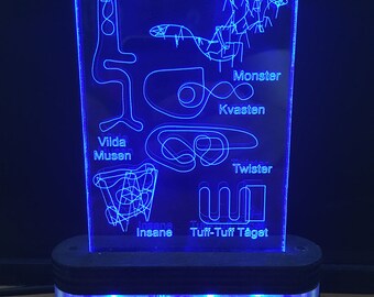 Gröna Lund, 3D Lampe Datei, Leuchtschild, Acrylschild, 3D Illusion, Achterbahn, Freizeitpark, CNC Lasergravur, Vector Datei, Nachtlicht