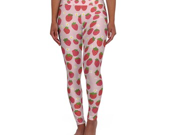 Berry Cute High Waisted Yoga Leggings - Pink Leggings with Strawberry Print