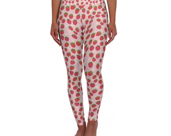 Berry Cute High Waisted Yoga Leggings - Pink Leggings with Strawberry Print