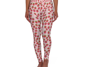 Leggings da yoga a vita alta Berry Cute - Leggings rosa con stampa di fragole