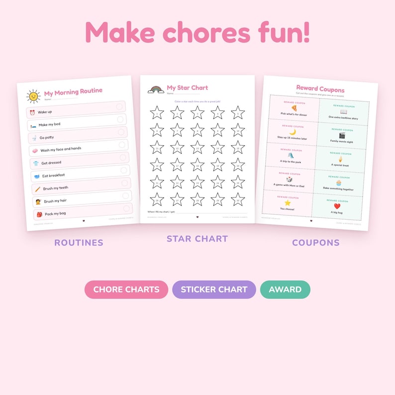 Kids Chore Chart Printable, Reward Chart, Morning and Bedtime Routine ...
