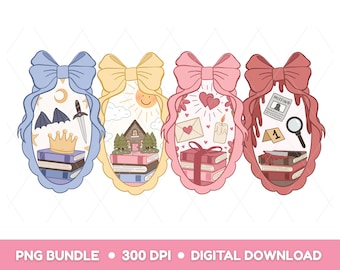 Book Tropes Bow frames PNG Bundle – Png design aesthetic Cute Trendy Aesthetic Romance Bookish design for Stickers Commercial Use
