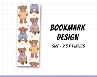 Bookish Bears Bookmark PNG  Digital Download for Book Lovers, Book Club & Romance Aesthetics Cute Bookish Gift Printable bookmark