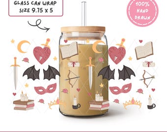 Romantasy Glass Can Wrap for 16oz Libbey Glass Cans Dragon Aesthetic Glass Can Wrap, Fantasy Romance Bookish Iced Coffee Wrap,