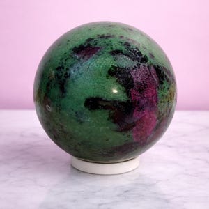 Ruby Zoisite Sphere, 2.5”, UV Reactive