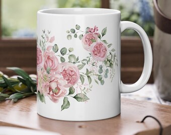 Tasse Rosen Geschenk Floral Tasse Blumen Aquarell Blumenwiese Frühling Becher Blumen Geschenk Büro Rosa Rosen