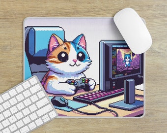 Mousepad Gaming Cat Pixel Art Mousepad Katze Zocken Computer Mauspad Cat Spielen Schreibtisch Büro Mousepad Cat Büro Geschenk