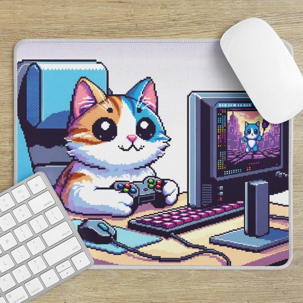 Mousepad Gaming Cat Pixel Art Mousepad Katze Zocken Computer Mauspad Cat Spielen Schreibtisch Büro Mousepad Cat Büro Geschenk