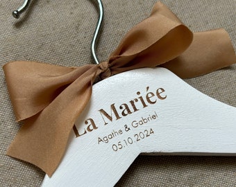 Engraved wooden white hanger, personalized, for bride and groom, wedding dress, made for wedding, handmade, bespoke