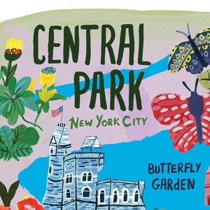 Central Park en la ciudad de Nueva York Ilustrado decorativo mapa de viajes pared arte firmado arte impresión de arte
