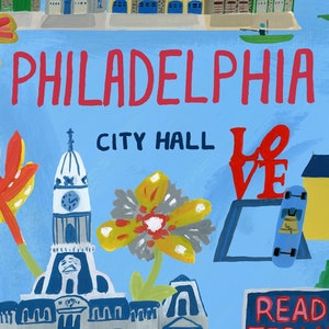 Philadelphia Pennsylvania illustriert dekorative Reise Karte Wandkunst signiert Kunstdruck