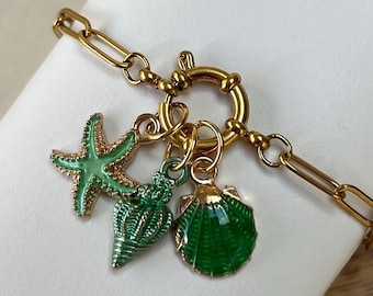 Gold Seashell Starfish Charm Bracelet | Handmade Summer Beach Jewellery