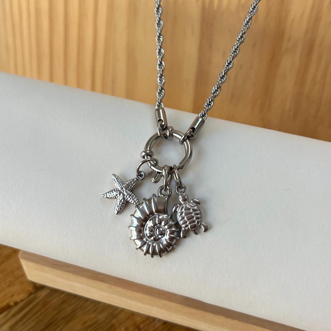 The Seashells and Turtle Rope Silver Necklace | Silver Summer Charm ...