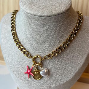 The Chunky Seashells and Pearl Pendant | Gold Charm Necklace | Starfish Seashells Peal Charms | Handmade Summer Holiday Gift Ideas