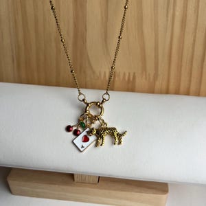 Colar delicado de ouro leopardo, cartão e cereja - Pulseira com pingente de ouro Ibiza, brincos, cerejas, bola de discoteca, acessórios de presente de cowboy, feitos à mão