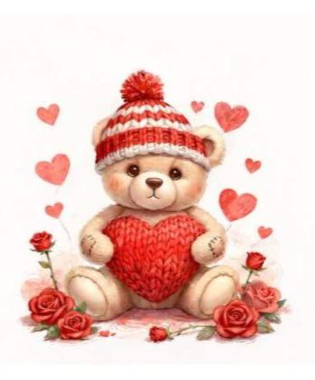 Cozy Valentine Teddy Bear Heart PNG | Cute Bear Sublimation Design for ...