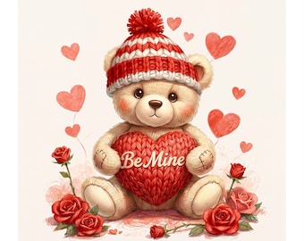 Valentine Teddy Bear PNG, Heart Holding (Transparent Background)
