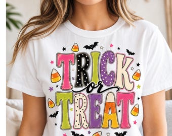 Süßes oder Saures (PNG), Retro-Halloween-Buchstaben-Sublimationsdesign, niedliches, gruseliges und trendiges PNG-Design für Herbst-Shirts