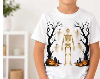 Neon-Skelett-Halloween-PNG, leuchtendes gruseliges Shirt-Motiv (Digitaler Download)
