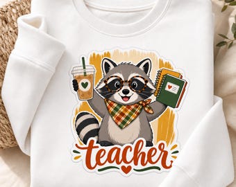 Waschbär-Lehrer-Sublimationsdesign – Schulanfang PNG (Digitaler Download)