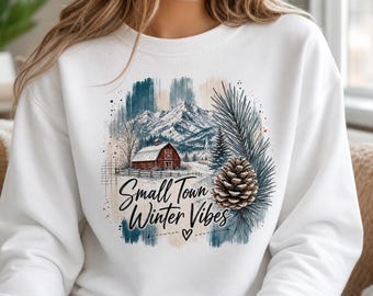 Winterliche Kleinstadt-Atmosphäre (PNG), Western-Land-Blumendesign (Digitaler Download)