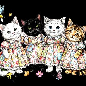 Springtime Cats PNG, Patchwork dressed sublimation, Tumbler digital download