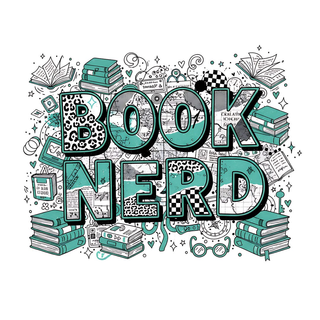 Book Nerb Pattern Book Nerd PNG Retro Bookish Trendy Book Lover Sublimation Digital ...