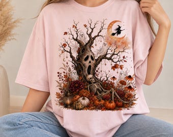 Gruseliger Baum (PNG) | Halloween-Geisterbaum (Aquarell) | Herbstliches Design mit Skelett und Kürbis | Digitaler Download
