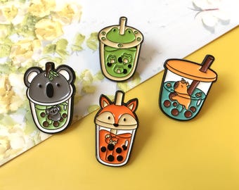 Small Animals and Bubble Tea Enamel Pin | Cute Pin Badge | Lapel Pin | Enamel Pin Set for Backpacks | Birthday Gift for Her/Him