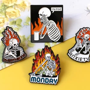 Funny Skeleton Enamel Pin | Cute Pin Badge | Lapel Pin | Enamel Pin Set for Backpacks | Birthday Gift for Her/Him