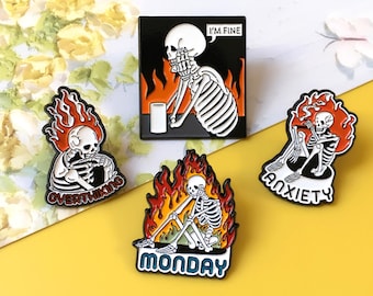 Funny Skeleton Enamel Pin | Cute Pin Badge | Lapel Pin | Enamel Pin Set for Backpacks | Birthday Gift for Her/Him