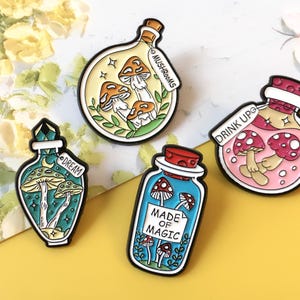 Cute Mushrooms in a Bottle Enamel Pin | Creative Pin Badge | Lapel Pin | Enamel Pin Set for Backpacks | Birthday Gift for Her/Him