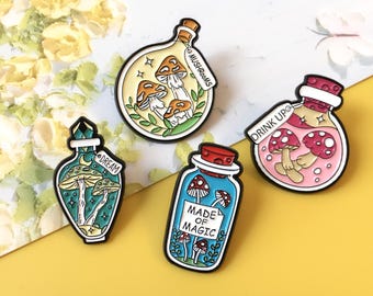 Cute Mushrooms in a Bottle Enamel Pin | Creative Pin Badge | Lapel Pin | Enamel Pin Set for Backpacks | Birthday Gift for Her/Him