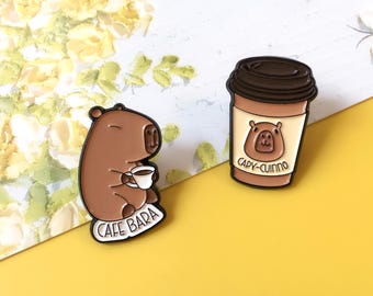 Adorable Capybara Enamel Pin | Coffee Lovers Pin Badge | Lapel Pin | Enamel Pin Set for Backpacks | Birthday Gift for Her/Him