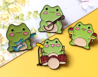 Frog Band Enamel Pin | Cute Pin Badge | Lapel Pin | Enamel Pin Set for Backpacks | Birthday Gift for Her/Him