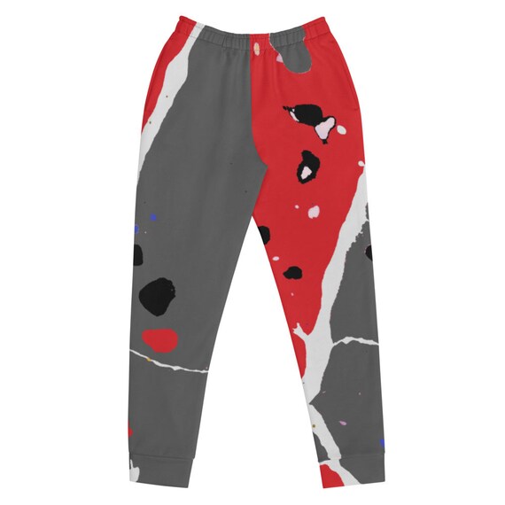 grey and red joggers