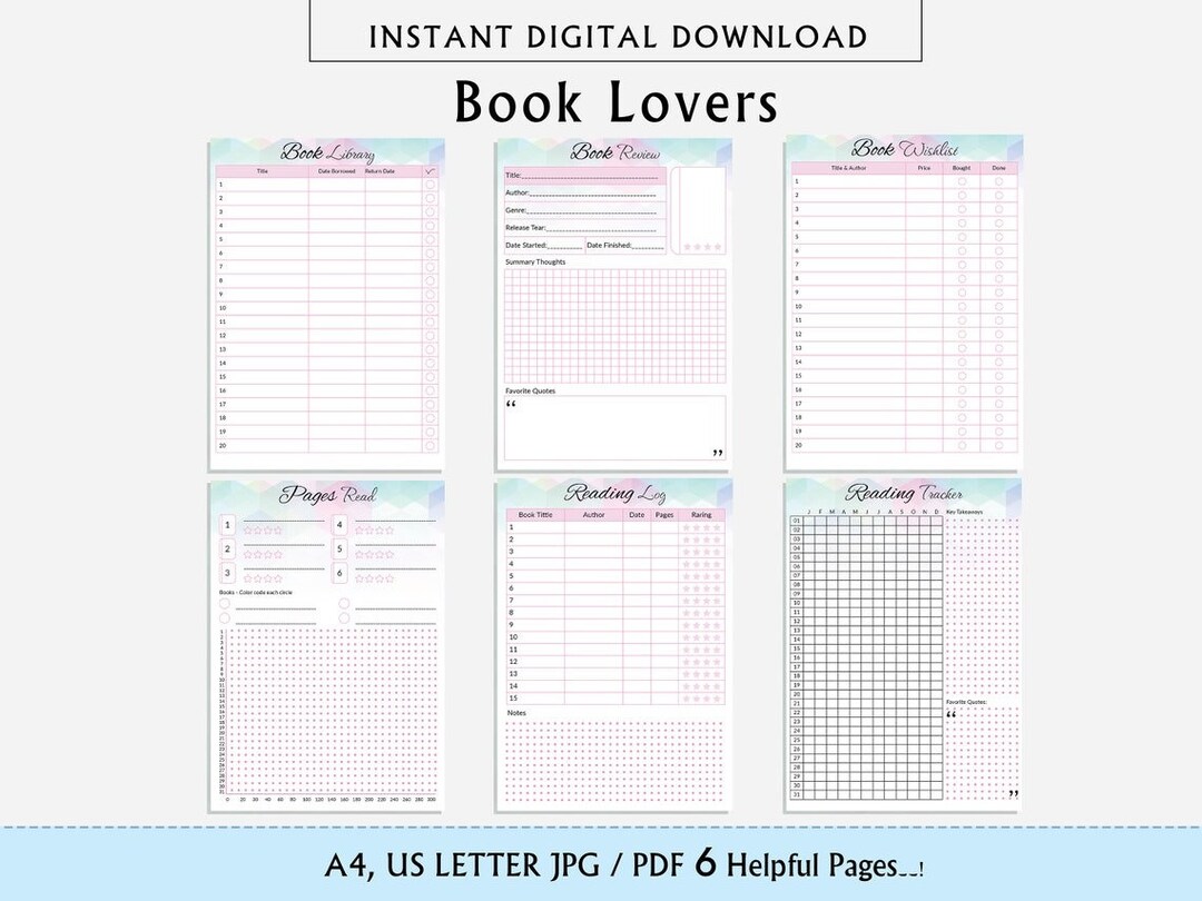 Printable Reading Tracker, Reading Log, Reading Journal, Bookshelf ...