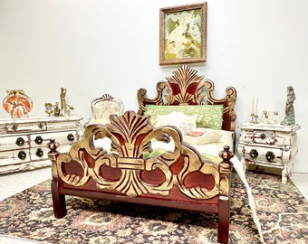 ヴィンテージミニチュア天蓋付きドールハウスベッド、シャビーシック1